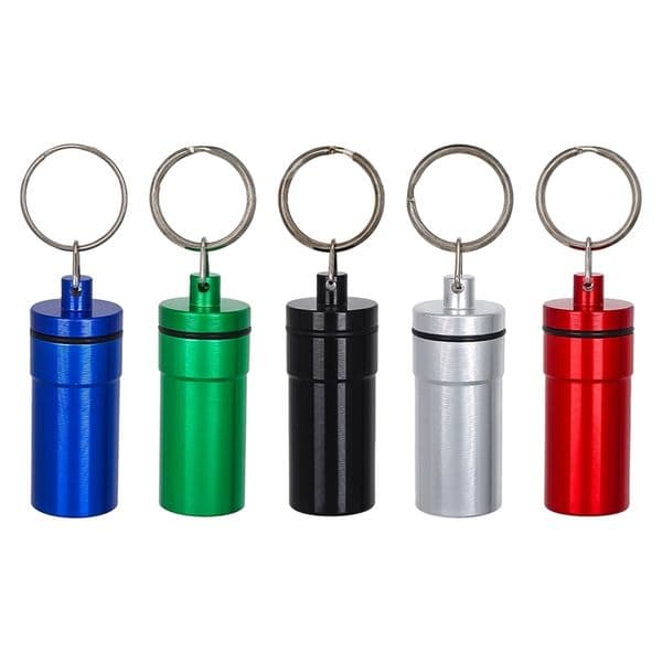 54*21mm Metal Chain Ring Pill box with Telescopic Spoon Keychain Storage Bottle Stash Case Pocket Jar Container YH164