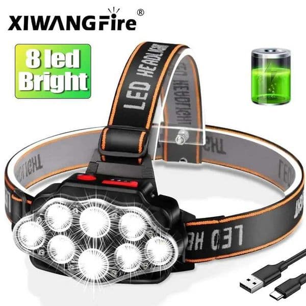 8LED Powerful Rechargeable Head Flashlight for Fishing LED Headlamp Camping Headlights Hunting Torch Hiking Front Lanterns Z250613
