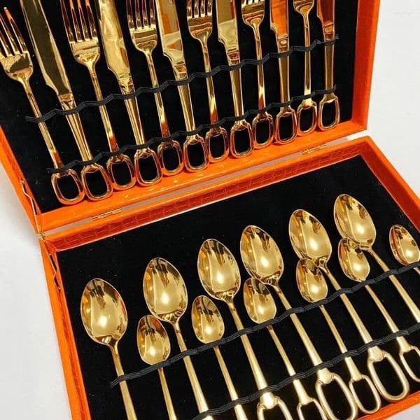 2026 Dinnerware Sets Designer Cutlery Set With 24 Types Of Knives Forks And Spoons Featuring Silver Gold Logos As A Box Free Shipping