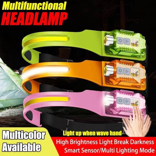 XW005 Induction Headlamp LED Sensor Lamp 1200mAh Battery Flashlight USB Rechargeable Head Torch 9 Lighting Modes Headlight
