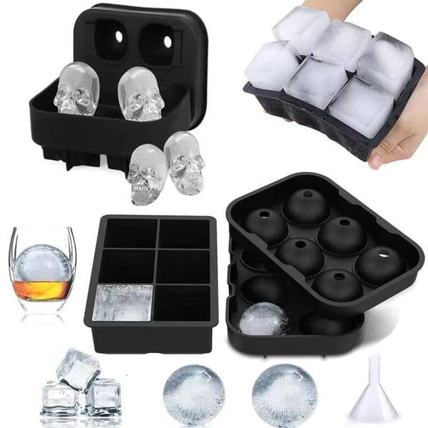 ice maker 4/6 Grid Ball Big Square Mold Black Silicone Maker Reusable DIY Ice Cube Tray for Freezer Drinks Whisky Wine