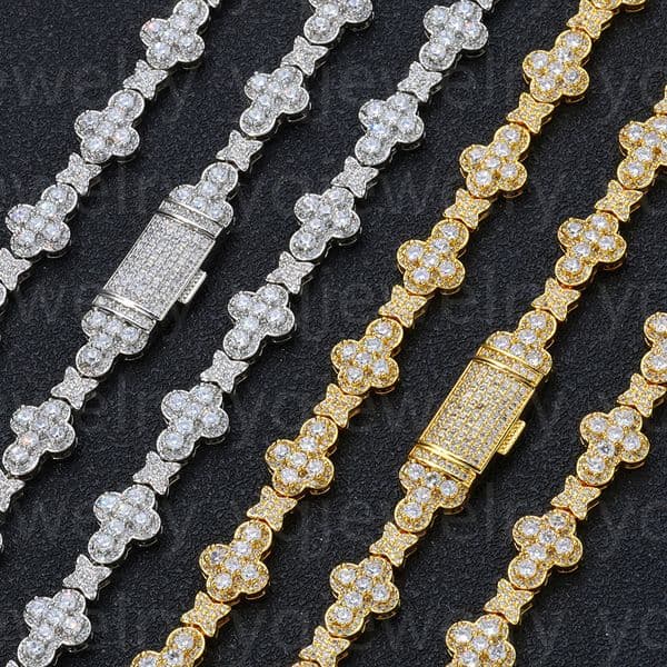 luxury jewelry Hip Hop Cross Flower Link Chain Bracelets jewlery designer for women men