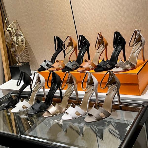 Women Dress Designer Classics Fashion summer Stiletto Heel sandal 6.5cm 10cm Luxury Shiny Leather Wedding Party Pump Ankle Buckle Strap Evening shoes With Box