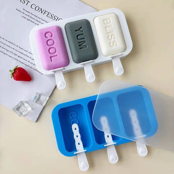 ice maker DIY Letters COOL BLISS YUM 3-cavity Mold Pop Popsicle Food Grade Silicone Molds Homemade Cream Ice Cube Mould
