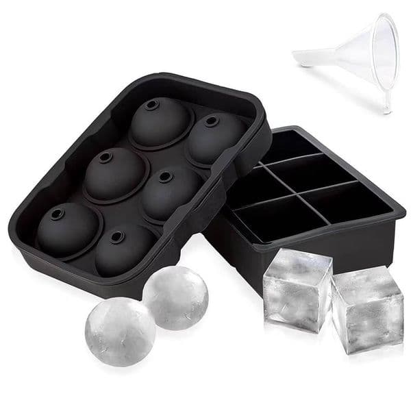 ice maker 1 sets Trays BPA Free Silicone Sphere Whiskey Ball Large Square Ice Cube Molds With Funnel for Cocktails Bourbon