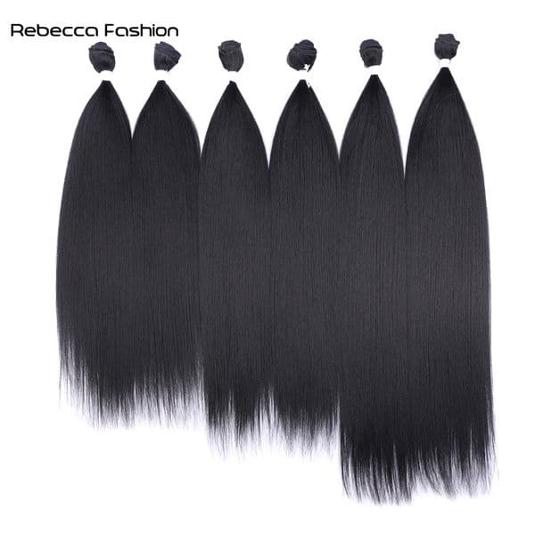 Rebecca Fashion Synthetic Yaki Straight Ombre Blonde Fake Bundles 22 24 26 Inches 6PCS Super Long Weave Extensions Hair