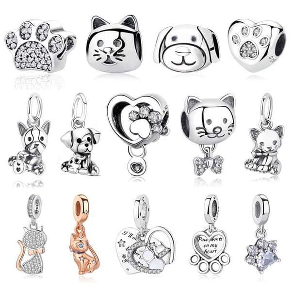 NEW Silver Color Charm Beads Are Suitable For Bracelet Necklace Cat Puppy Love Female Diy Jewelry CharmXJ250611