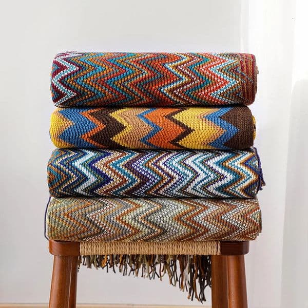 Designer 2026-Retro Bohemian Knitted Striped Blanket Soft Plaid Blanket Sofa Decorative Throw Blankets with Tassel Blankets for Bed Bedspread