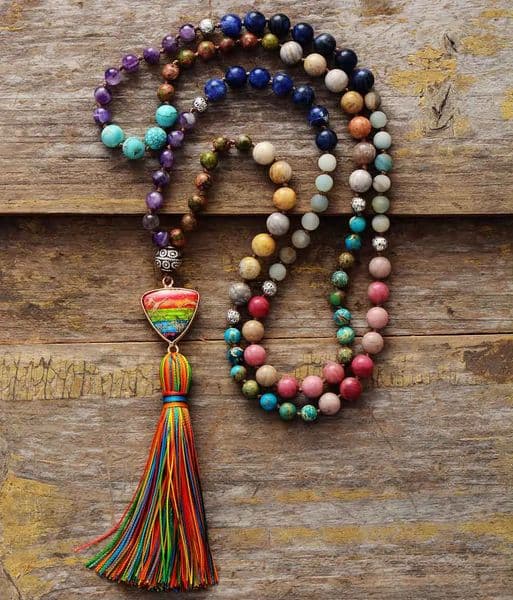 Gorgeous Natural Stones Chakra Charm Triangle Pendant Tassel Necklaces Women Elegant Rosary Necklace Jewelry Gifts Wholesale 250604