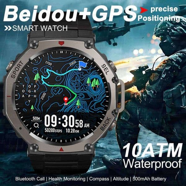 2025 New Dual Drequency Positioning Beidou+GPS Smart Watch Men Compass 10ATM/IP69K Waterproof Swimming Sports Fiess Smartwatch