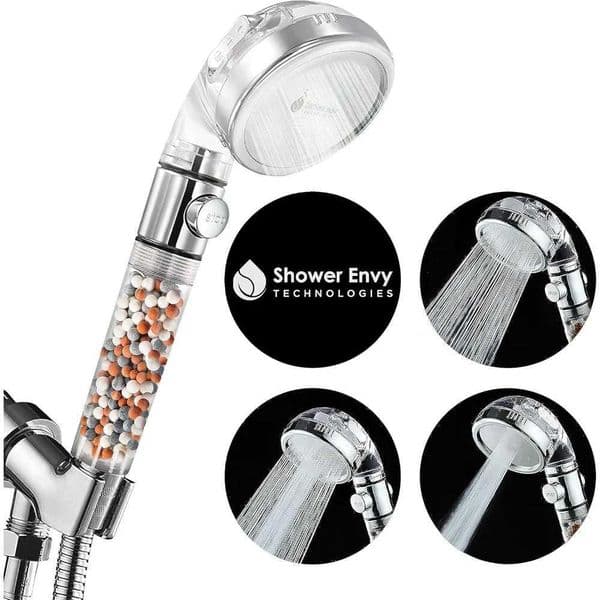 High-Pressure Filtered Shower Head Ionic Beads Handheld 3 Spray Modes Water Softener ON/OFF Button Bathroom Shower Head X250612