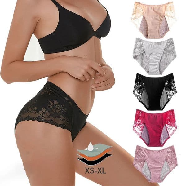 Womens Plus Size Period Panties Underwear with Lace Trim - Leak-proof Breathable Hygienic Safe Viscose Briefs for Comfort 250612