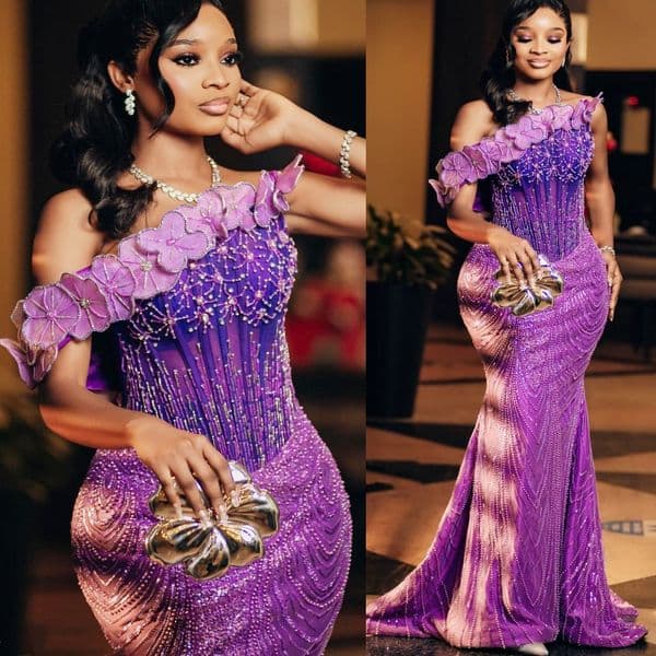 Purple Mermaid Prom Dresses 2025 Crystals Beadd Flowers Sequined Evening Formal Party Second Birthday Engagement Gowns Plus Size Dress For Special Occasions