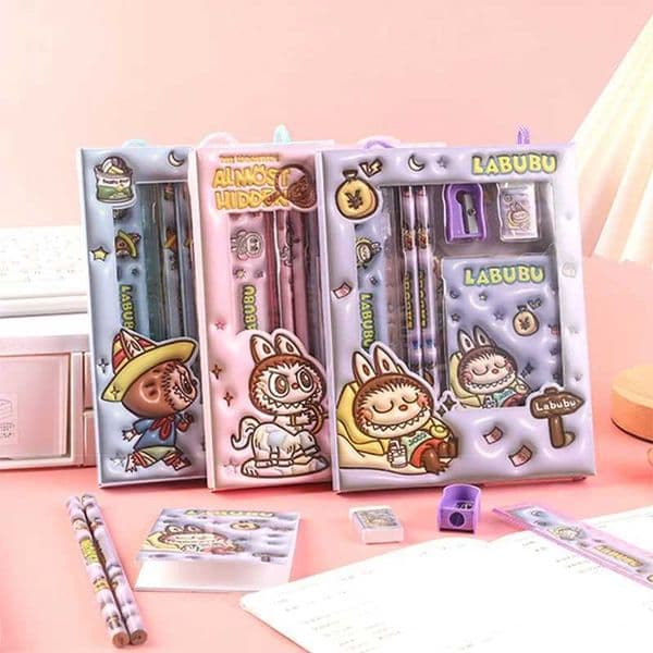 2026 New New Kaii Labubu Stationery Set With Pencil Case For Kids Children Aesthetic School Learning Supplies Organizer Students Gift Toy