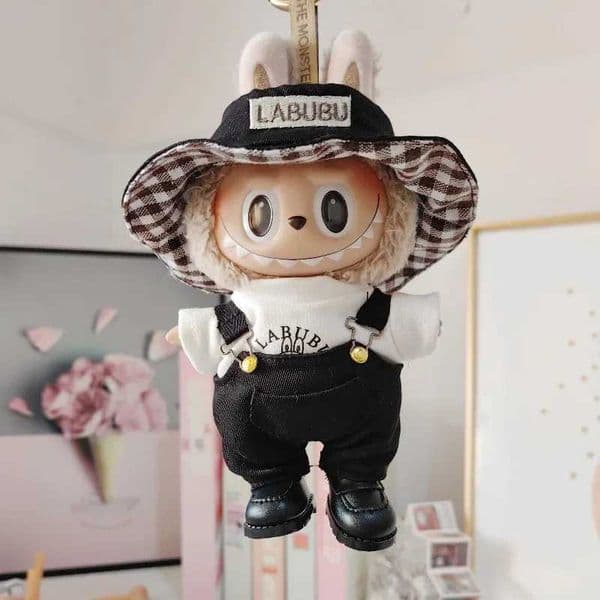 Tiny Cowboy Labubu Adventure 17cm Doll Outfit with Bucket Hat T-shirt Overalls DIY Monster-Themed Kids Gift for Creative Fun X250612