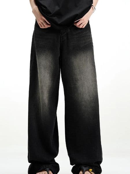 Male Classic America Hip Hop Rap Jeans Wide Leg Youth Men Straight Retro Loose Trousers Oversized Denim Pants 250611