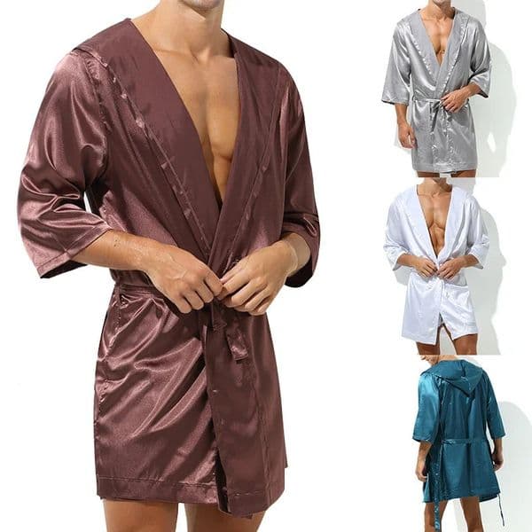 Men Bathrobes Summer Short Sleeve Homewear Silk Pajamas Bathrobe Mens Robes Sleepwear 250609