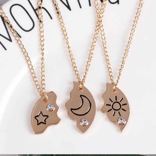 3 Pcs/Set Sun Moon Star Pendant Necklace Best Friend Bff Friendship Couple Necklace Clavicle Chain Fashion Jewelry Party Gifts W250612