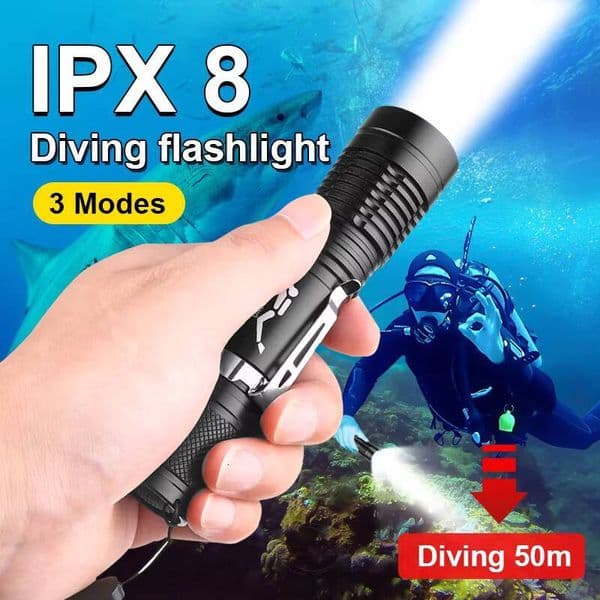 Flashlight Led XHP70 Powerful Lantern IP68 Professional Diving Flashlights Depth 50M Underwater Lamp with Click