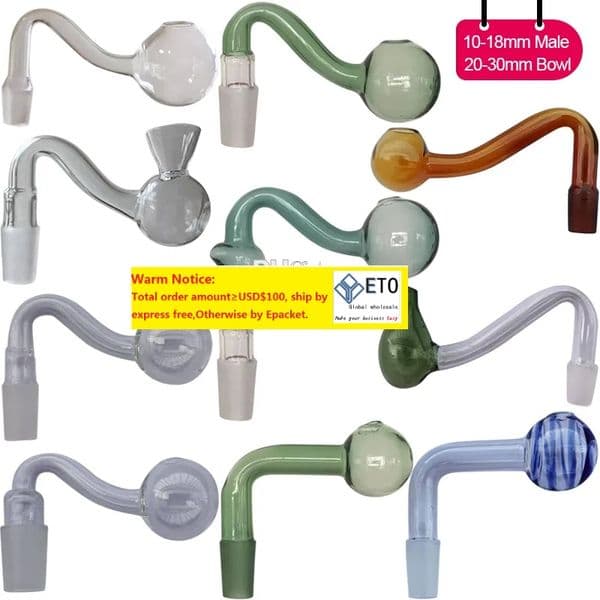 14 Style Glass Smoking Oil Burner Bubbler Bowl Slide Nail Sandblasting Joint Downstem Colored Skull For Smoke Hookah Bong Accessories LL