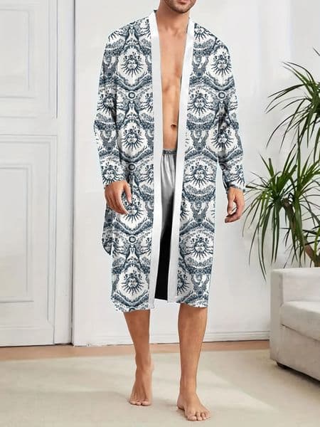 Mens Long Nightgown Thin Quick Drying Skin Friendly Home Sleepwear 3D Printed NonFading Bathrobe 250609