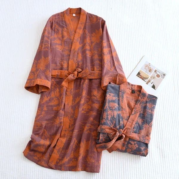 Casual Bathrobe for Men Sleepwear Nightdress Robes Male Loose Skin Friendly Pajamas Shirts Mens Kimono Robe w250609BJ