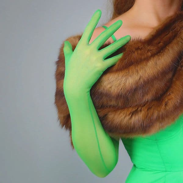 Long Mesh Green Gloves Stretchy Lace Tulle Sexy Semi Sheer TECH Touchscreen Women Fashion Dressing Halloween Glove Evening 250610