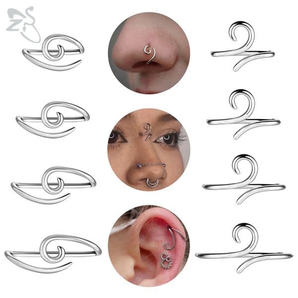 ZS 1 PC 16G 925 Sterling Silver Nose Stud Women Men Hypoallergenic Spiral Bridge Piercing Nostril Conch Piercings 10/12/14/16MM 250612