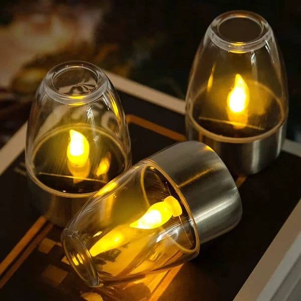 1-6PCS LED Stainless Steel Candle Outdoor Patio Garden Lamp Lawn Deck Decorative Night Lights Solar Lantern