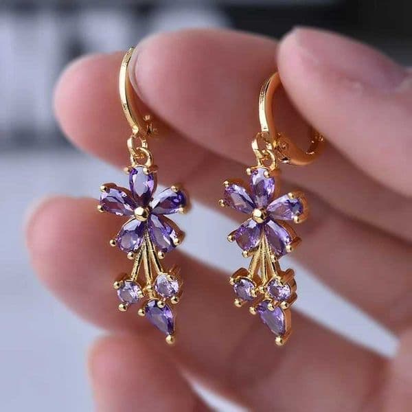 Luxury Gold Color Flower Shape Women Drop Earrings Inlaid Shiny Multicolour Cubic Zirconia Top Quality Fashion Banquet Jewelry XJ250612