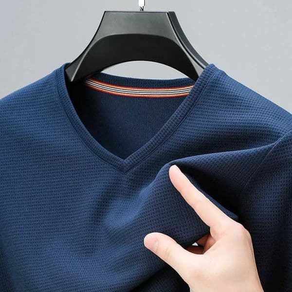 2024 Mens New Waffle V Neck Short Sleeved T-shirt Summer Comfortable Top Z250612