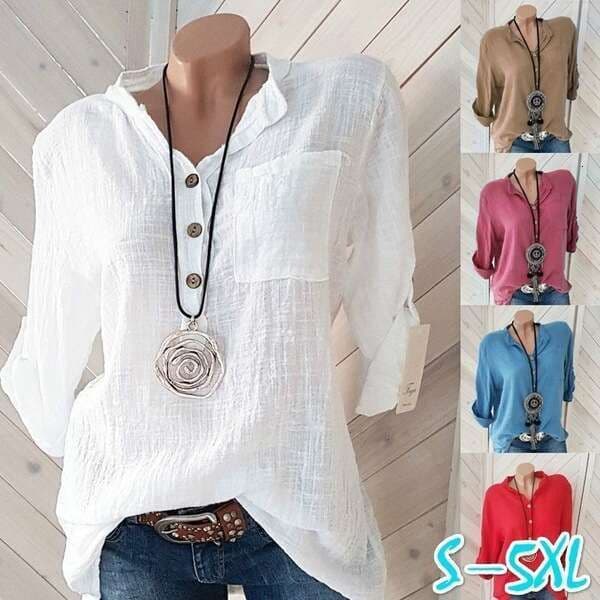 2019 Spring Summer Solid Color V-Neck Pocket Women's Top Multiple Colors And Sizes B5