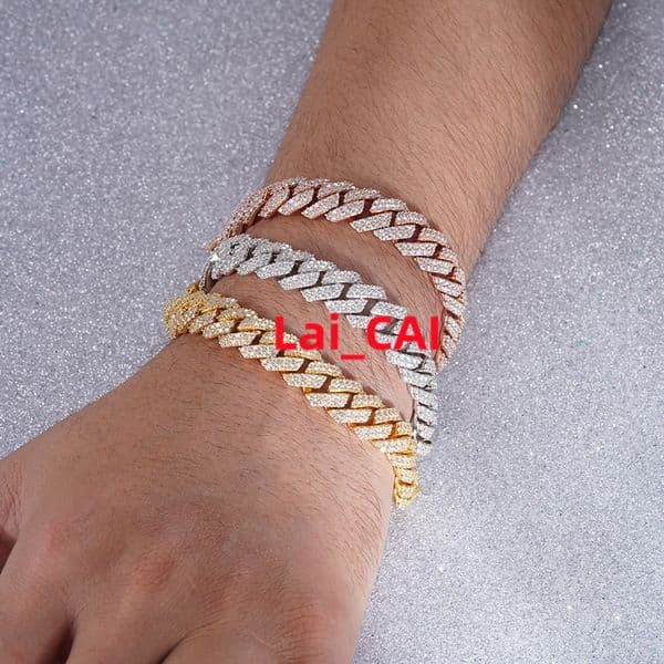 High-Quality S925 Hip Hop Style Bling Iced Out Pave Mens Link Chain Bracelets Moissanite Cuban Bracelet