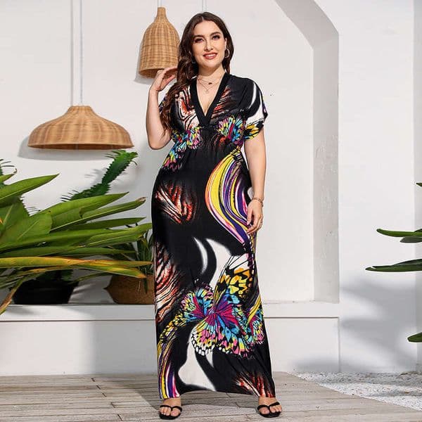 Plus Size M-Large Women's Clothing M-5Xl Extra Long Floor-Length Vacation Beach Dress B5