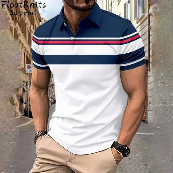 Fashion Striped Polo Shirt Mens Short Sleeve Tee Casual Mens Clothing Trendy Mens Polo Shirts Harajuku Street Shirts for Men Z250613