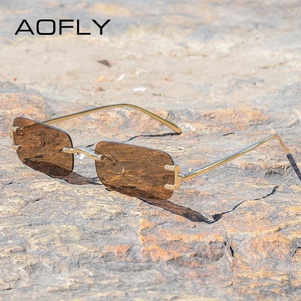 Vintage Rimless Rectangle Sunglasses Men Women y ner Travel Small Frame Sun Glasses Ladies UV400 250613
