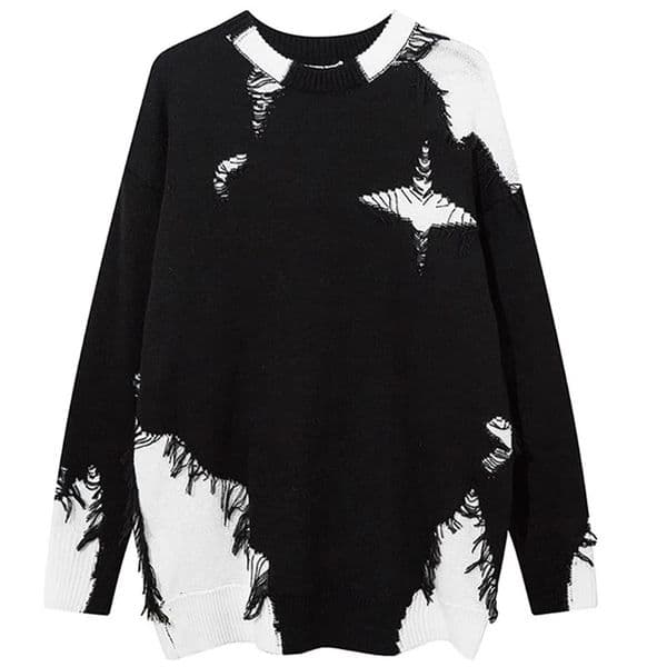 Splice Raggedy Sweater Mens Clothing Knitwear Winter Loose Knit Ugly Sweaters Pullover Japanese Couples High Street Knitwear 250613