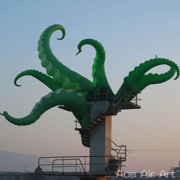 7m height (23ft) Inflatable Green Octopus Mascot Inflatable Underwater Animals For Outdoor Roof Decoration