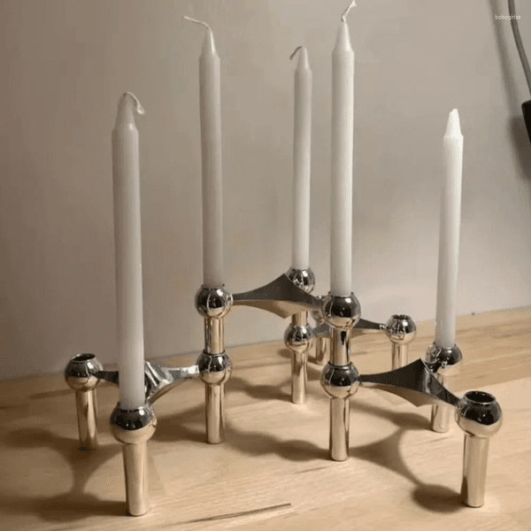 Candle Holders Metal Molecular Structure Holder Nordic Silver Home Decore Candelabra Stand Gift