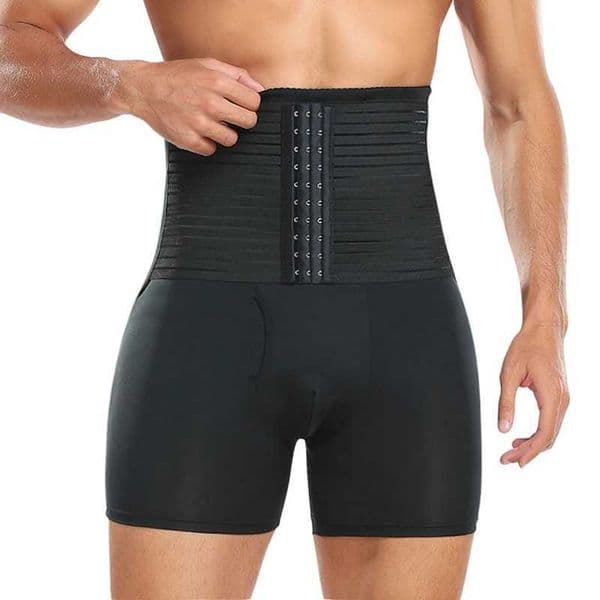 Men Compression Shorts Hi-Waist Tummy Control Boxer Waist Trainer Padded Panty Shapewear Sexy Ass Underwear with Pouch for Balls W250616