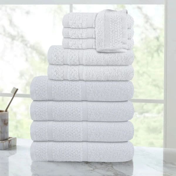 10 Piece Cotton Towel Set Quick Dry Soft Absorbent Bath Towels Hand Towels Washcloths Fade Resistant Durable Textured Border 250616