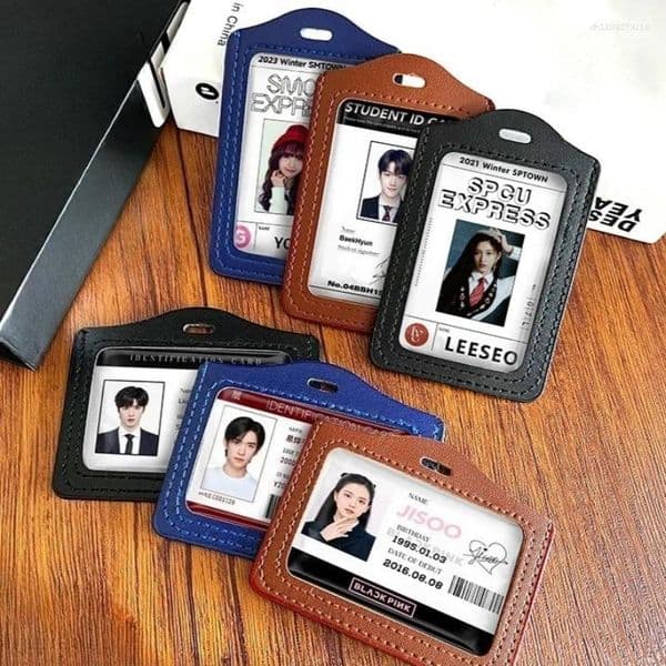 Card Holders PU Leather ID Name Pass Holder Sleeve Case Tag Business Protector Cover Working Permit