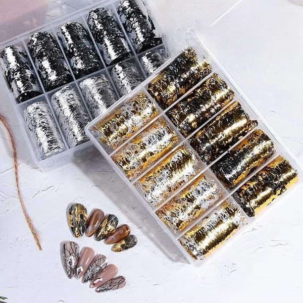 Nail Art Transfer Retro Designs art decorations Sally gold and foil fragments mesh yarn DIY nail decoration
