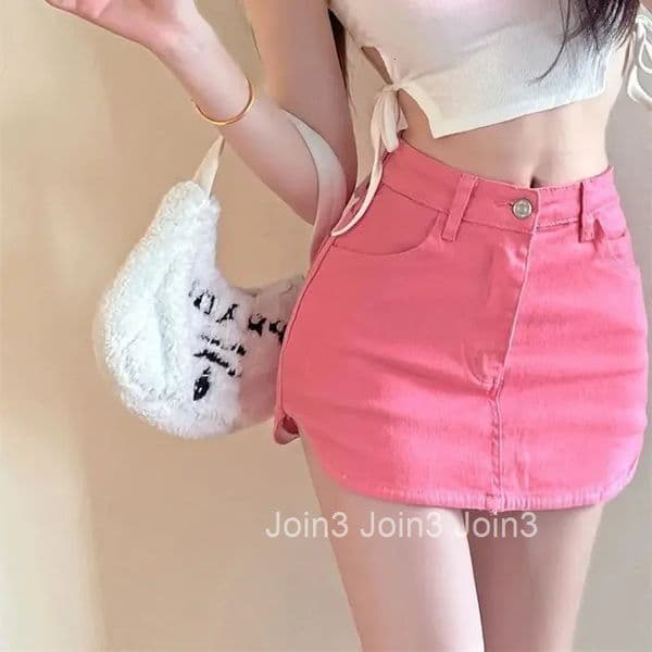 Skirts for Women Jeans Womens Skirt Mini Clothes Denim Wrap Pink Short Tight Gyaru Chic and Elegant Streetwear Fashion New In V