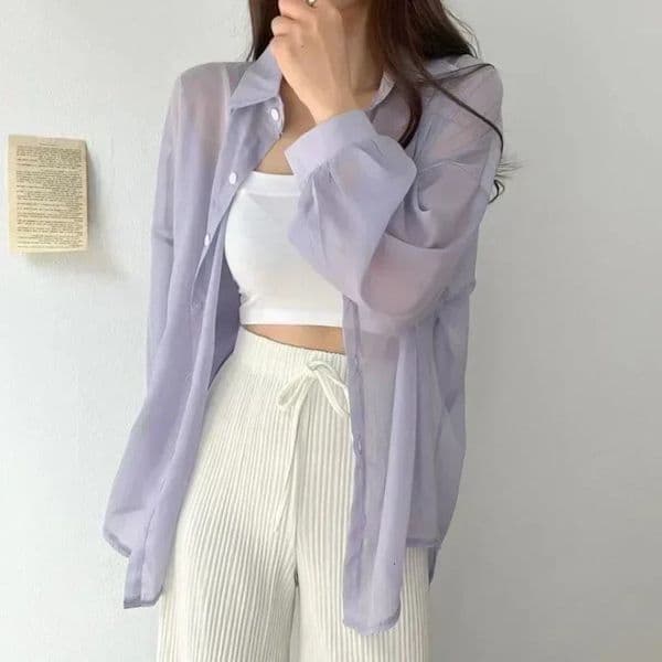 8 Colors Shirts Women Sheer Thin Chic Summer Simple Solid Sun-proof Temper Fashion Baggy All-match Basic Korean Style Clothes 250616