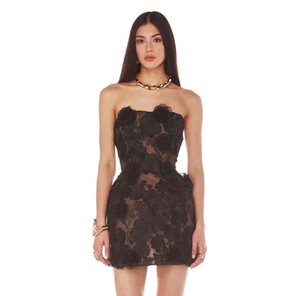 High-end Women's New Sexy Slim Fit Strapless with Floral Decoration A-line Dress for Banquet Evening Gown