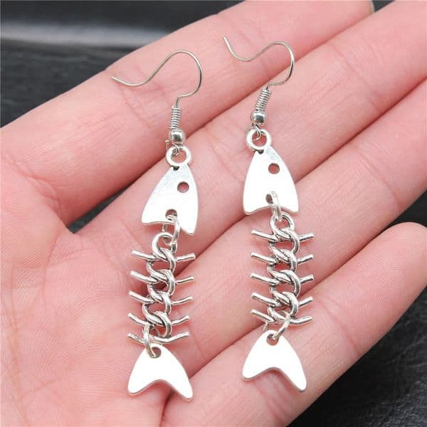 Fashion Handmade Simple Antique Silver Color Fish Bone Pendant Earrings Drop Drop Earrings 250610