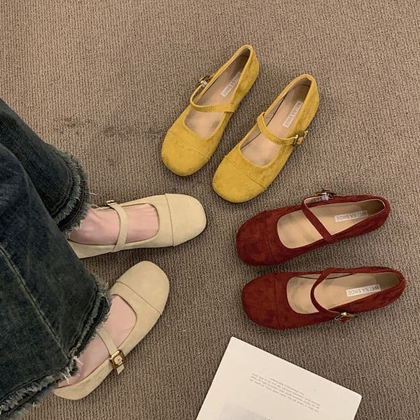 Ddmyoutdoor Ddmyoutdoor Shallow Mouth Red Single For Women Spring And Autumn New French Style Gentle Fairy Suede Mary Jane Shoes Flat Loafers Outdoor Outdoor Shoes