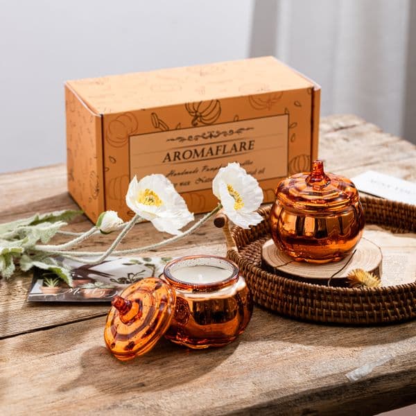 Fall Decor Set of Two Pumpkin-Shaped Scented Soy Wax Candles Natural Fresh Plant Fragrance with Aromatics Z260520