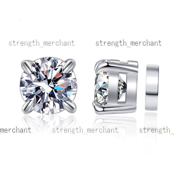 S925 Sterling Silver Moissanite Earrings for Men Women Ear-Less Four-Claw Design Magnetic Cure Geometric Anniversary Parties